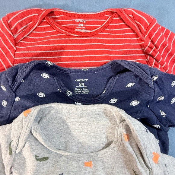 Carter's Baby Bodysuits 24 Months Lot 5 Cotton Animals Stripes Football - Picture 8 of 8